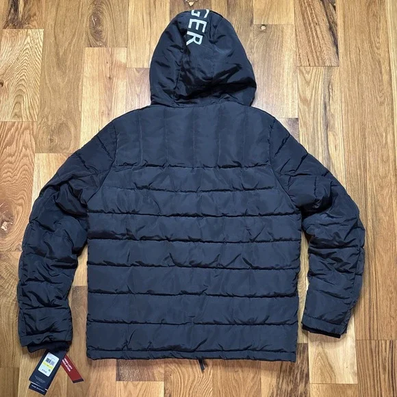 Tommy Hilfiger Men's Medium Puffer Jacket Black Hooded Warm Like Down Coat NWT‎ - Picture 14 of 14